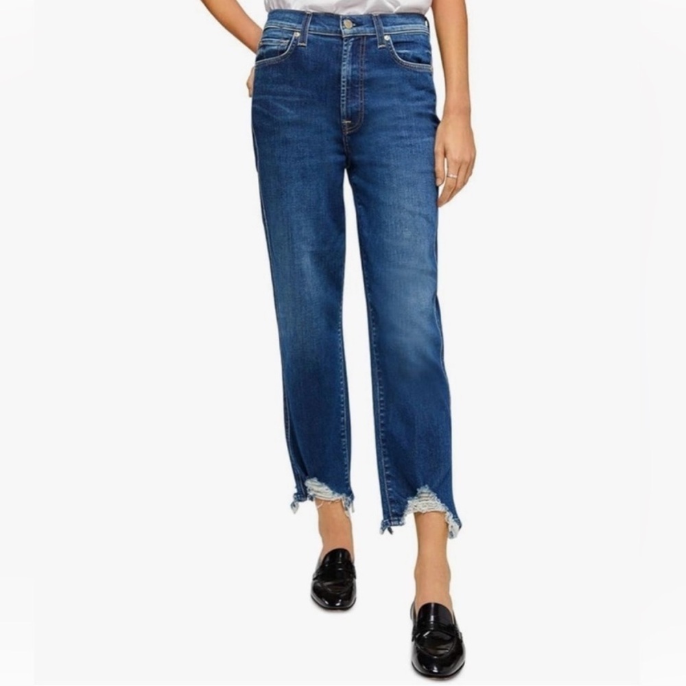 7 For All Mankind High Waist Cropped Straight Jean Distressed Size 29